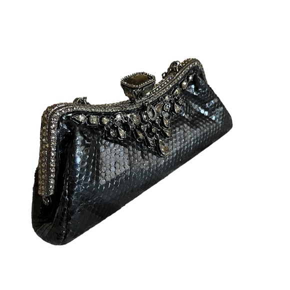 CLARA KASAVINA hand made black snake skin handbag clutch - Picture 6 of 15